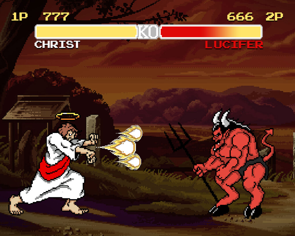 Jesus Vs Satan 8bit Design Jesus Didn T Tap